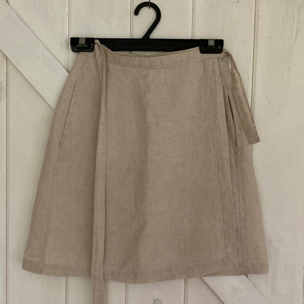J. Crew Natural Linen Wrap A-Line Skirt